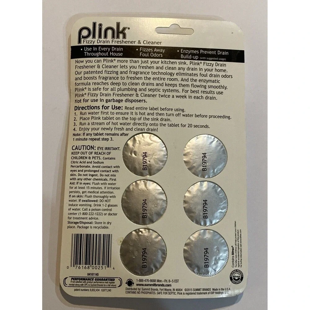 Plink Fizzy Drain Freshener and Cleaner, 6 Pack - 2015 VTG, Prevents Build-up